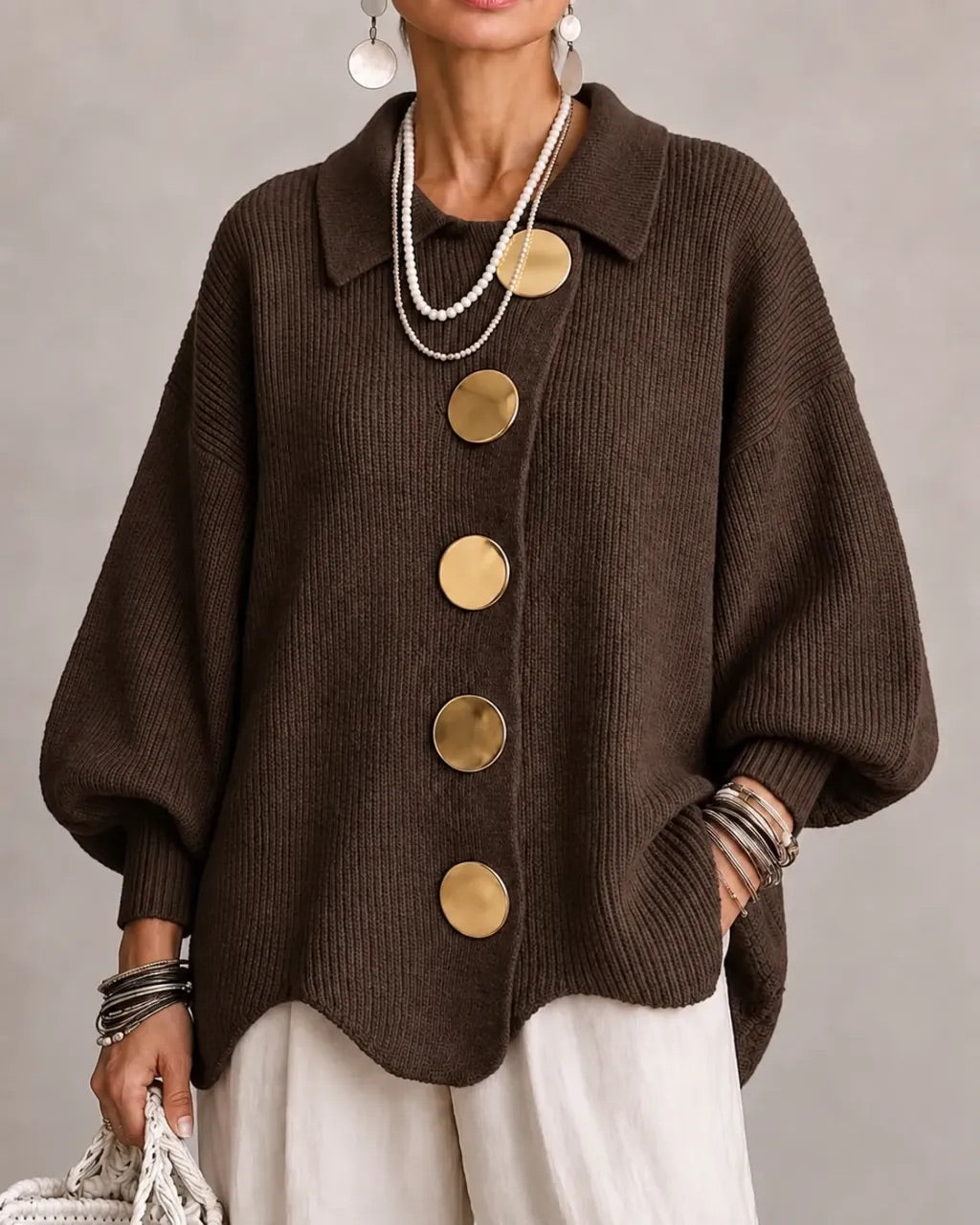 Karina – Cardigan oversize à col et boutons
