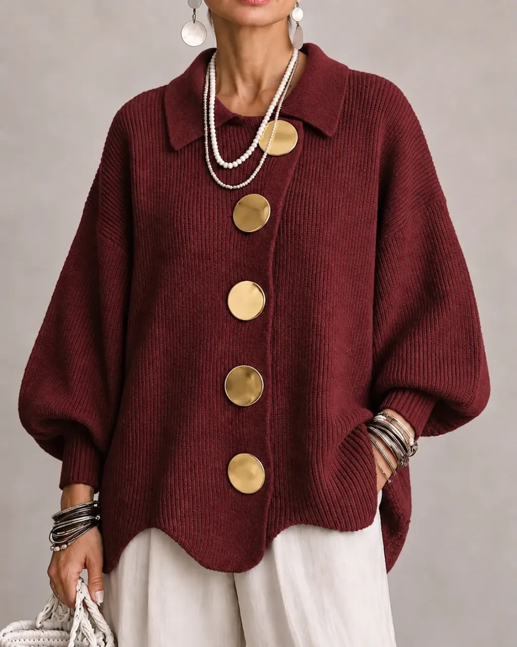Karina – Cardigan oversize à col et boutons