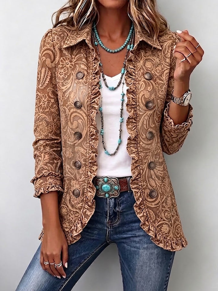 Vyclara | Veste bohème vintage à fleurs et volants