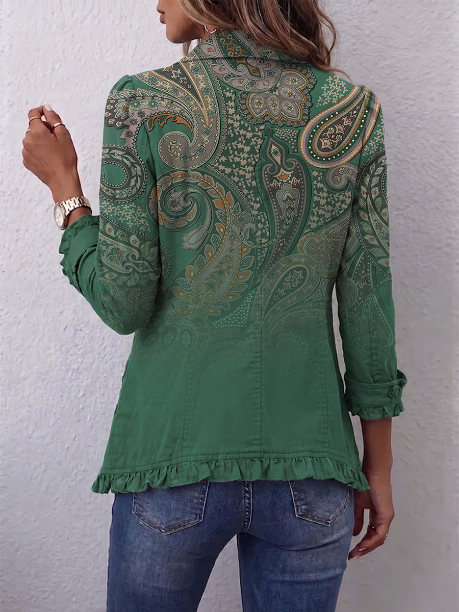 Jemara | Veste bohème à imprimé cachemire et volants