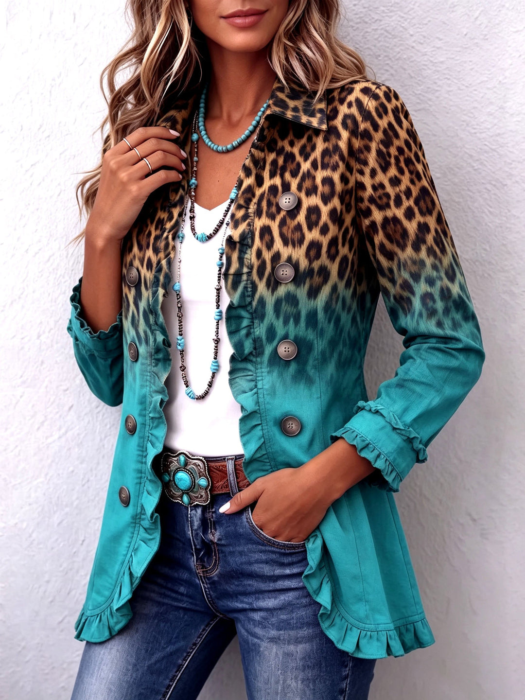 Elspeth | Blazer à volants léopard dégradé