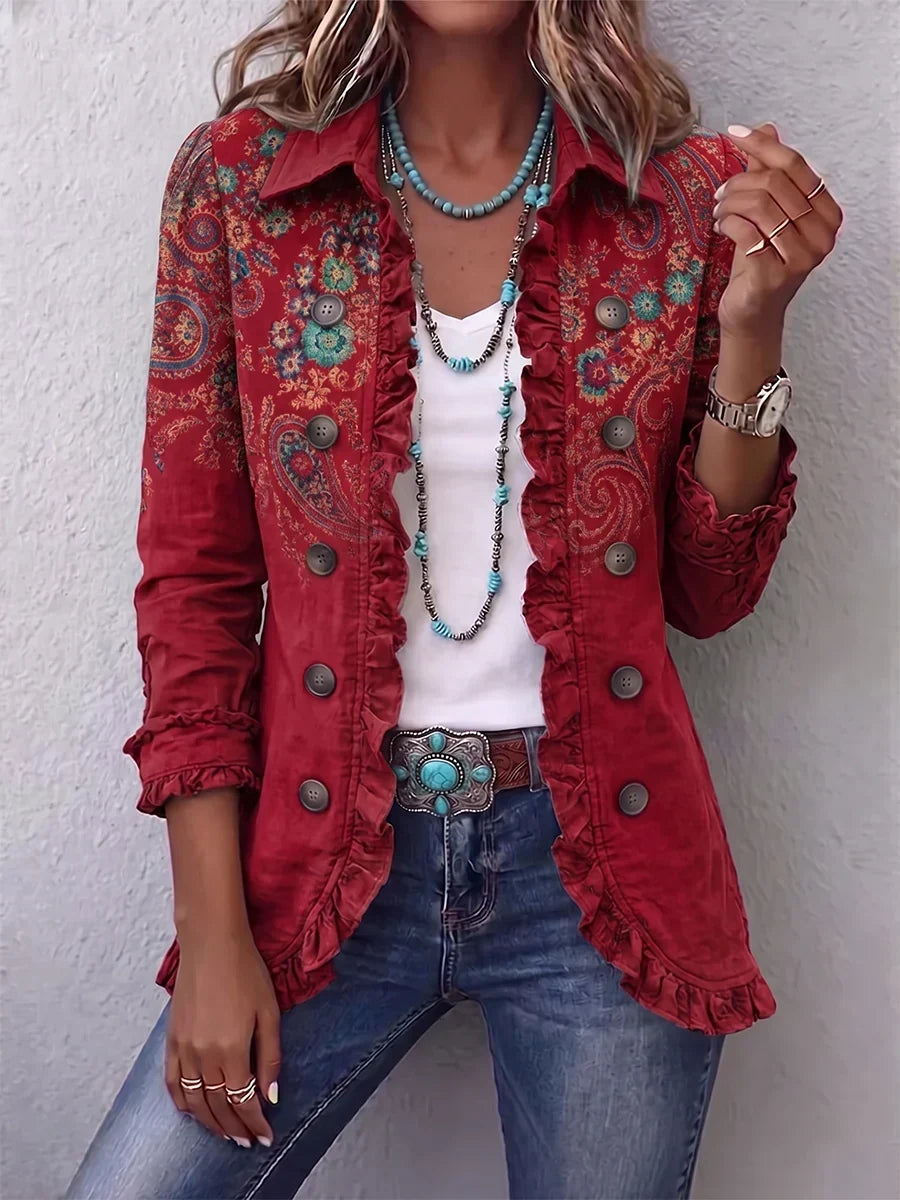 Fayrene | Veste bohème à imprimé cachemire et volants