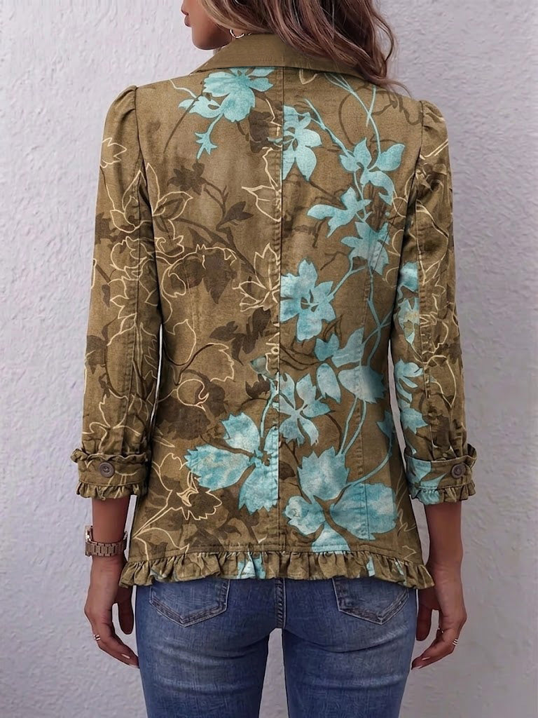 Sundara | Veste bohème vintage à fleurs dégradées et volants