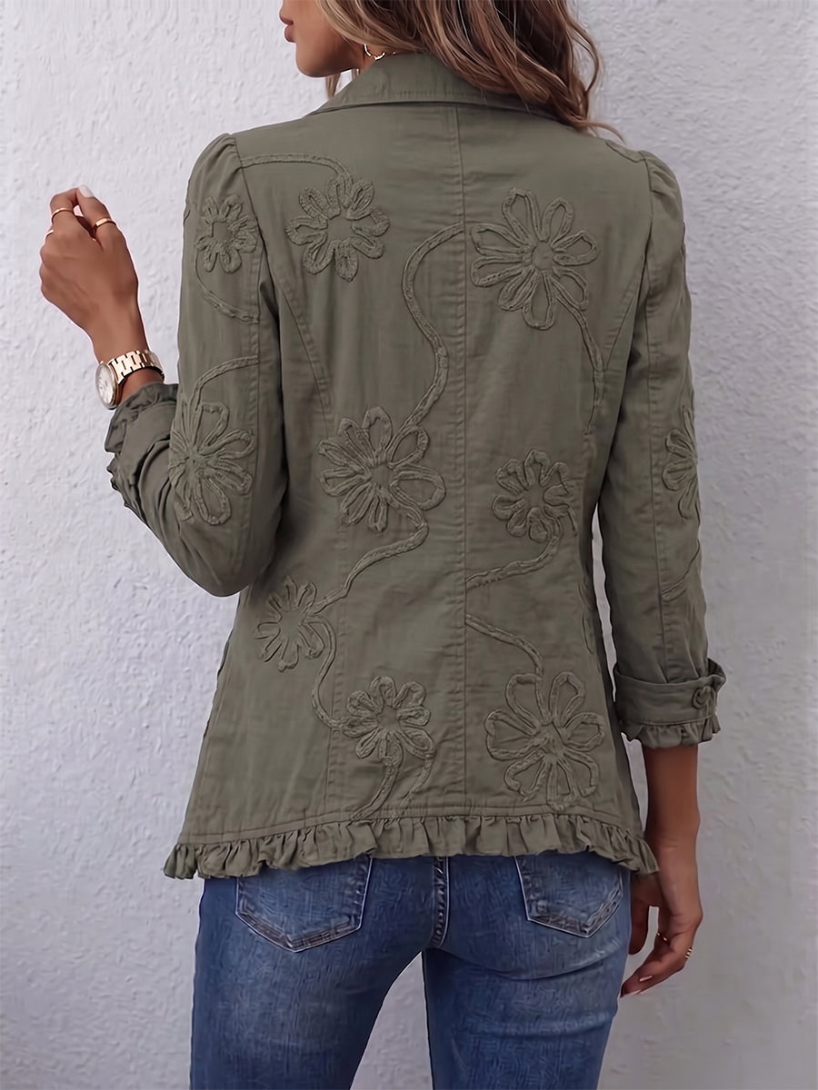 Kamberly | Veste utilitaire à broderies florales et volants bohème chic