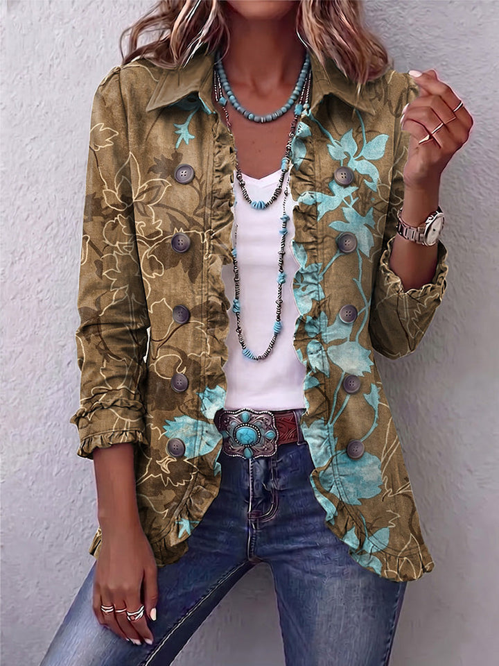 Sundara | Veste bohème vintage à fleurs dégradées et volants