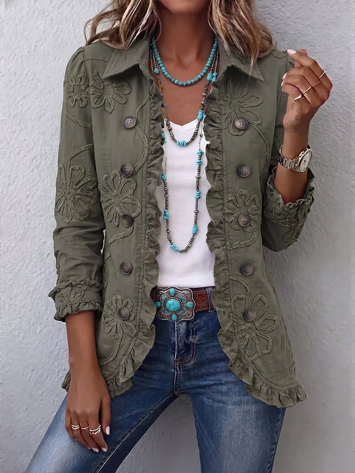 Kamberly | Veste utilitaire à broderies florales et volants bohème chic