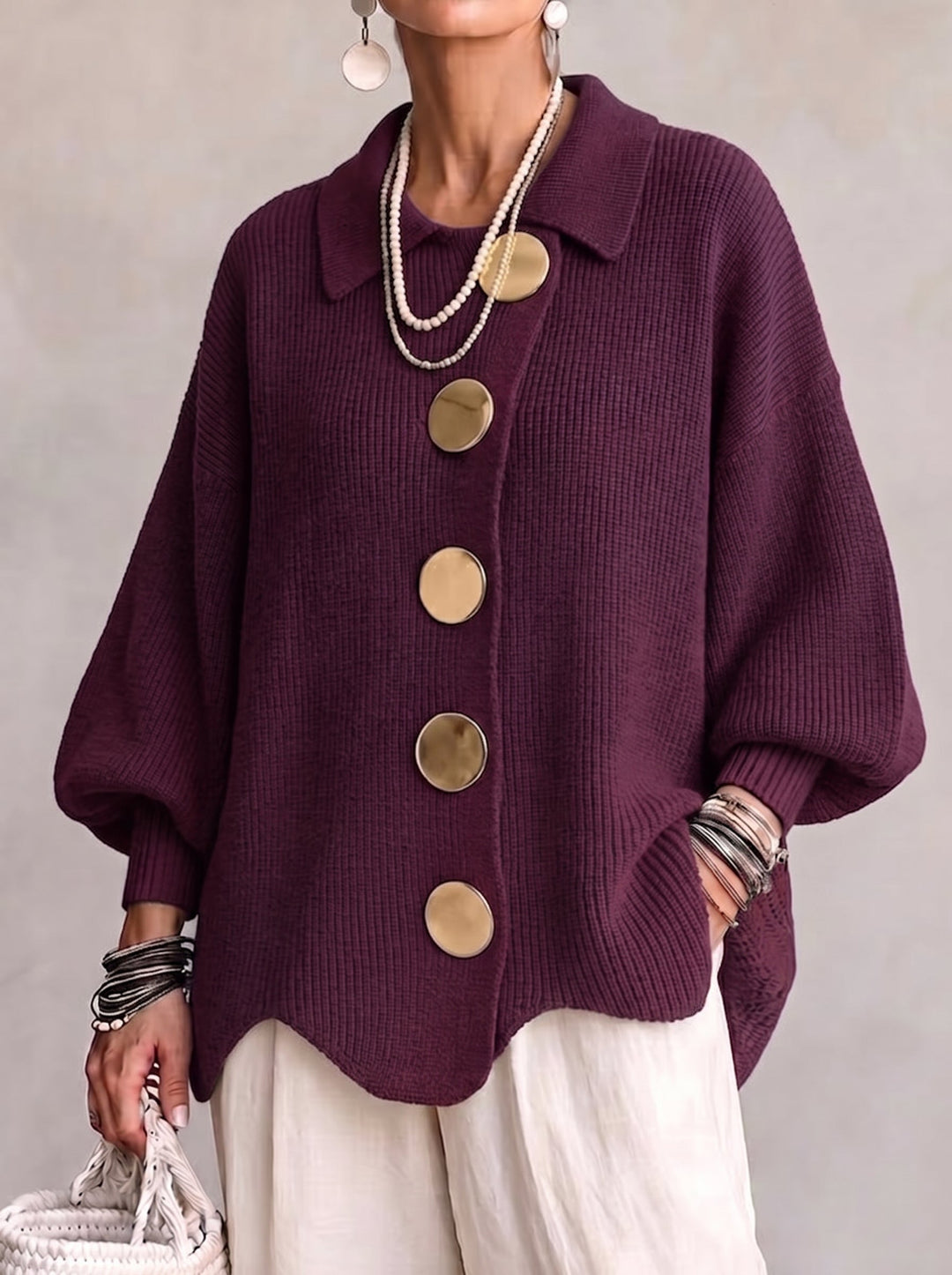 Karina – Cardigan oversize à col et boutons