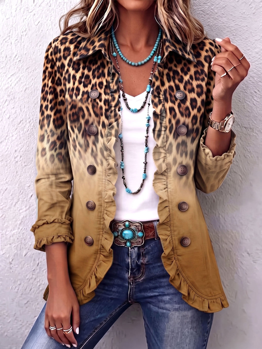 Elspeth | Blazer à volants léopard dégradé