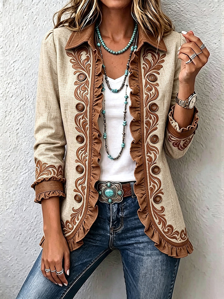 Dawncroft | Veste bohème vintage à fleurs et volants