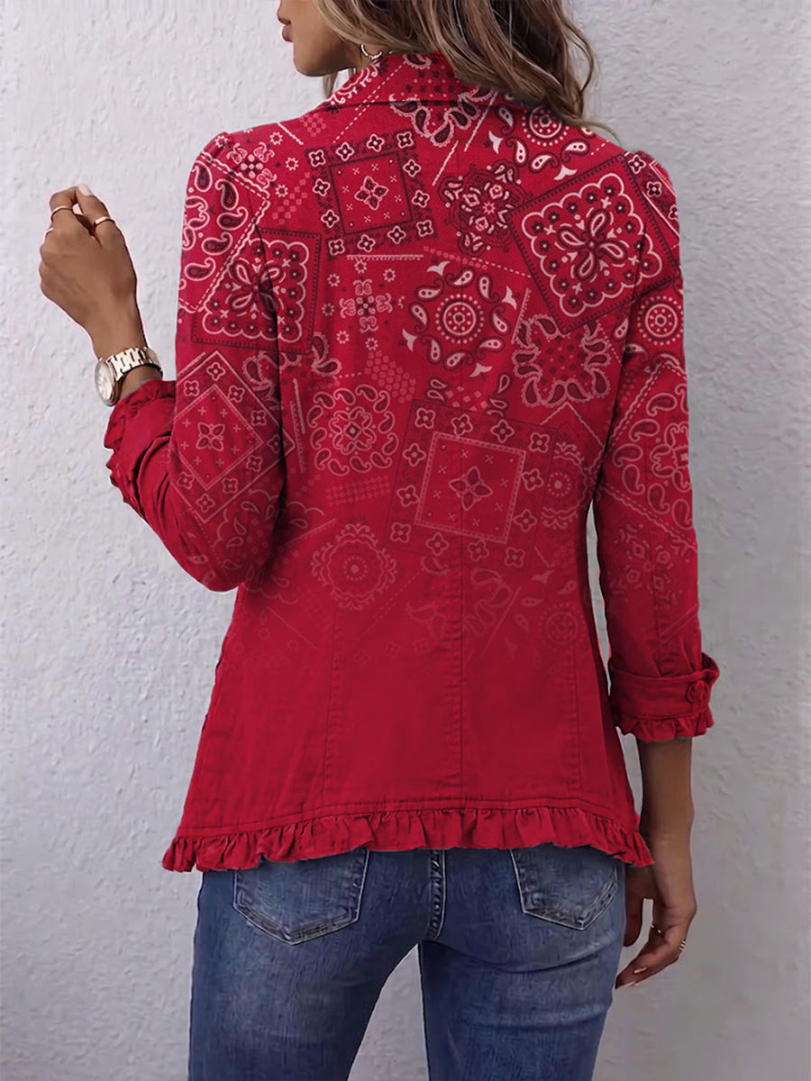 Criselle | Veste bohème à imprimé cachemire dégradé et volants