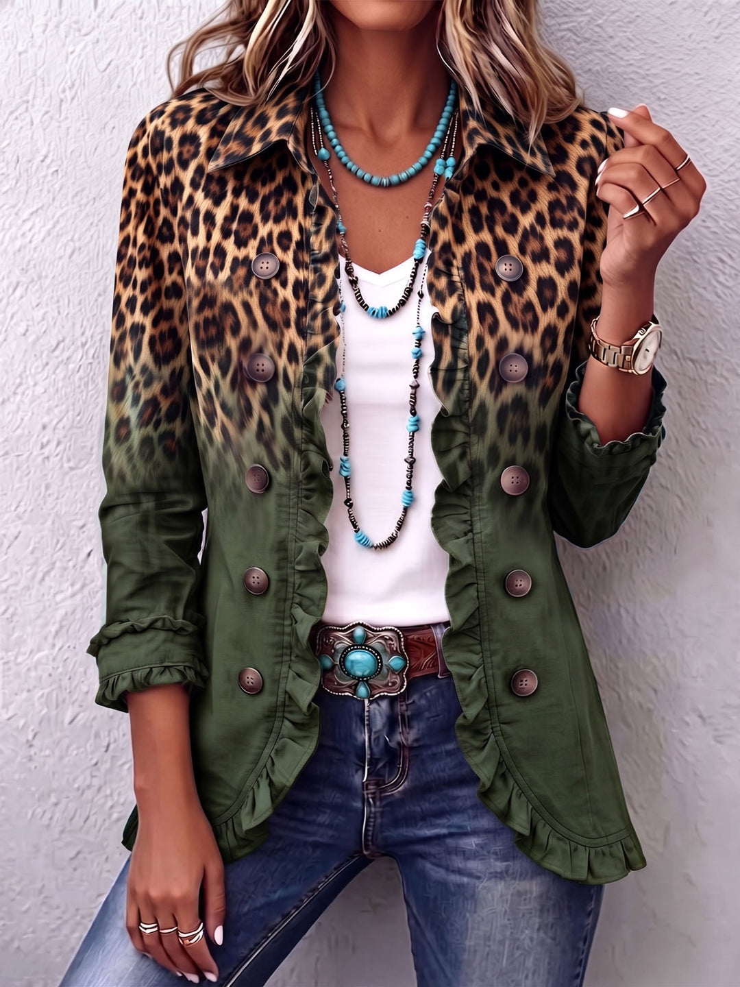 Elspeth | Blazer à volants léopard dégradé